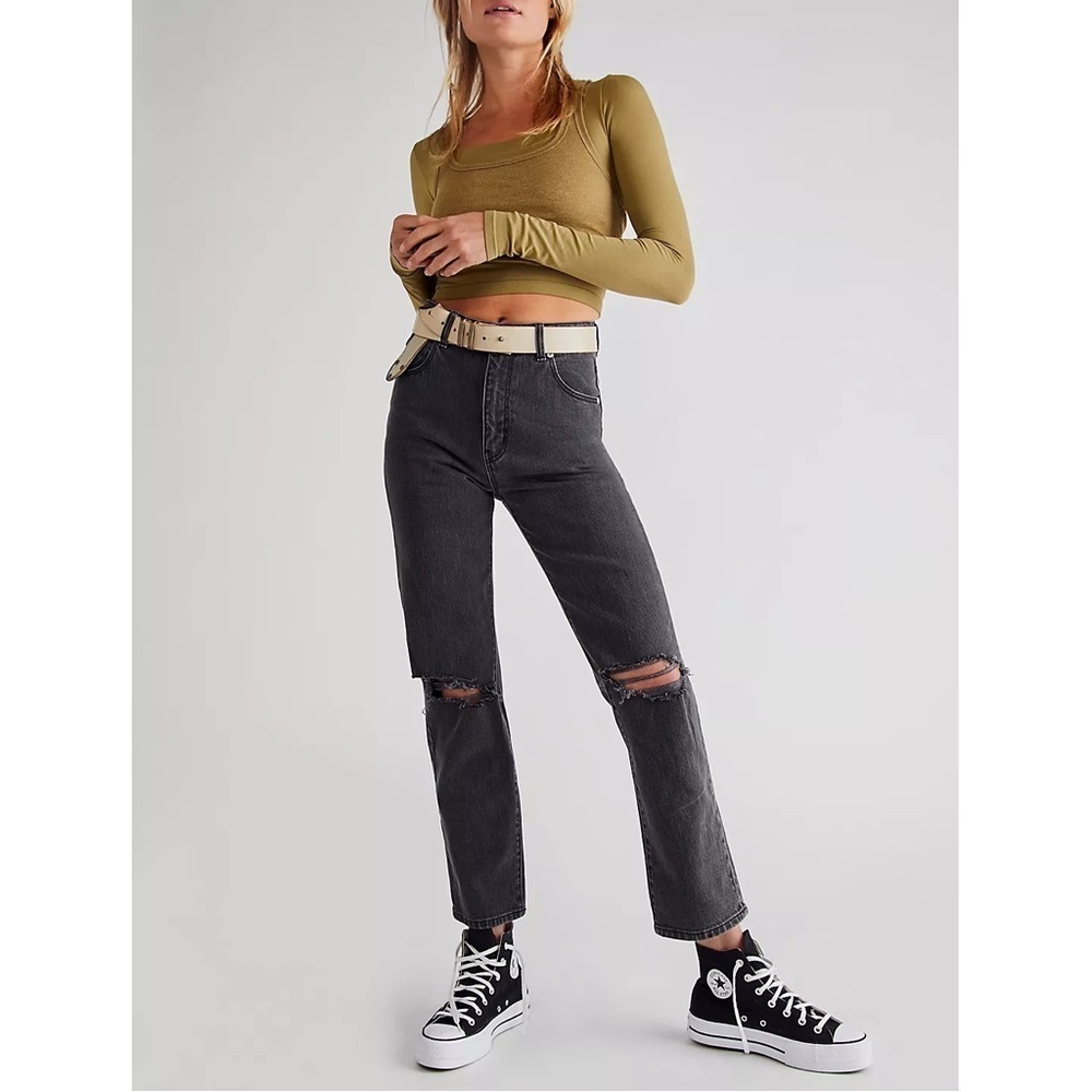 Rolla's Original High Rise Straight Jeans Distressed in Brad Black 25